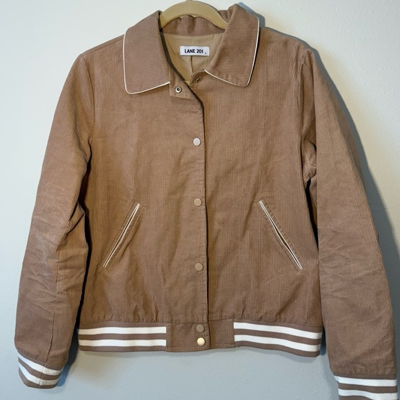 Lane 201 Tan Brown and White Light Corduroy Varsity Jacket - Picture 1 of 4
